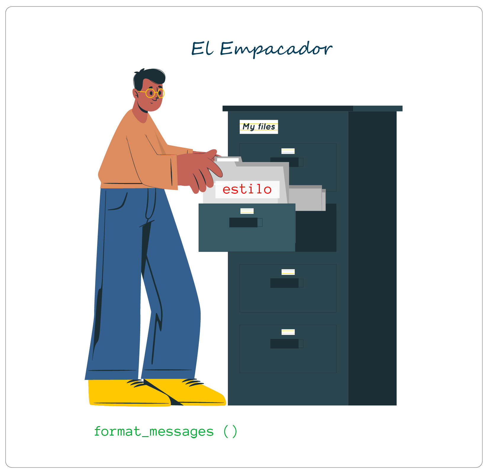 Hombre con casco guardando un sobre en un gavetero